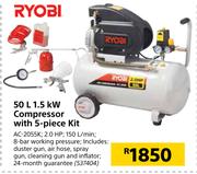 Ryobi 50Ltr 1.5KW Compressor With 5 Piece Kit
