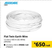 Aberdare Flat Twin Earth Wire White-1.5mm x 100m Roll-Per Roll