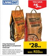 Living Out 4Kg Hardwood Briquettes/Lumpwood Charcoal-Each