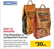 Living Out 4kg Briquettes Or Lumpwood Charcoal-Each