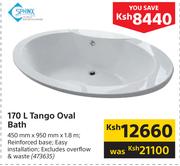 Sphinx 170Ltr Tango Oval Bath 450mm x 950mm x 1.8m