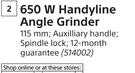 Ryobi 650W Handyline Angle Grinder-Each