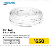 Aberdare Flat Twin Earth Wire White-1.5mm x 100m Roll