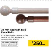 34mm Rod With Free Finial Balls 1.5m-Each