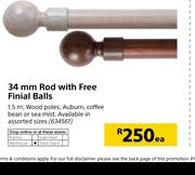34mm Rod With Free Finial Balls 1.5m-Each