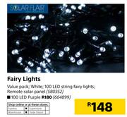 Solar 100 LED Fairy Lights Purple