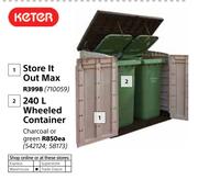 Keter 240Ltr Wheeled Container Charcoal Or Green-Each
