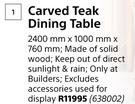 Design House Carved Teak Dining Table-2400mm x 1000mm x 760mm