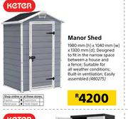 Keter Manor Shed-1980mm(h) x 1040mm(w) x 1300mm(d)