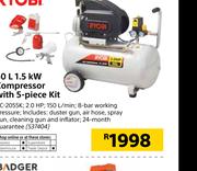 Ryobi 50Ltr 1.5 KW Compressor With 5 Piece Kit