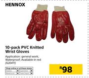 Hennox 10 Pack PVC Knitted Wrist Gloves