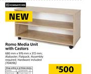 Home & Kitchen Romo Media Unit With Castors-680mm x 976mm x 372mm