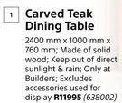 Design House Carved Teak Dining Table-2400mm x 1000mm x 760mm
