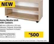 Home & Kitchen Romo Media Unit With Castors-680mm x 976mm x 372mm