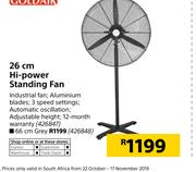 Goldair 66cm Hi-Power Standing Fan In Grey