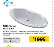 Sphinx 170L Tango Oval Bath-450mm X 950mm X 1800mm