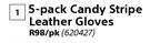 Hennox 5 Pack Candy Stripe Leather Gloves-Per Pack