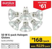 Eurolux 50W 6 Pack Halogen Globes GU10-Per Pack