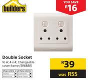 Builders Double Socket 16A, 4x4, Changeable Cover Frame