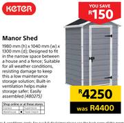 Keter Manor Shed-1980mm(h) x 1040mm(w) x 1300mm(d)