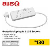4 Ellies 4 Way Multiplug & 2 USB Sockets