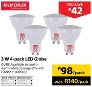 Eurolux 3W 4 Pack LED Globe-Per Pack