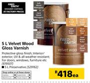 Fired Earth 5Ltr Velvet Wood Gloss Vanish-Each