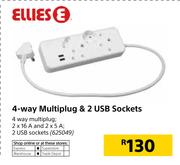 Ellies 4 Way Multiplug & 2 USB Sockets