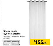 Sheer Lewis Eyelet Curtains 1400 x 2230mm (White)-Each