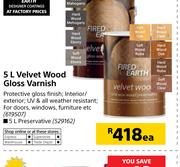 Fired Earth 5Ltr Velvet Wood Gloss Vanish-Each