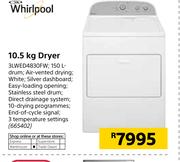 Whirlpool 10.5Kg Dryer 3LWED4830FW