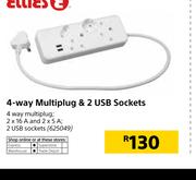 Ellies 4 Way Multiplug & 2 USB Sockets
