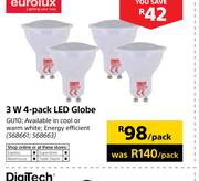 Eurolux 3W 4 Pack LED Globe GU10