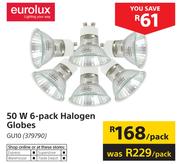 Eurolux 50W 6 Pack Halogen Globes GU10-Per Pack