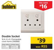Builders Double Socket 16A, 4x4, Changeable Cover Frame
