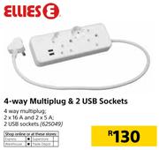 4 Ellies 4 Way Multiplug & 2 USB Sockets