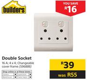 Builders Double Socket 16A, 4x4, Changeable Cover Frame