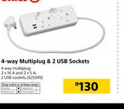 4 Ellies 4 Way Multiplug & 2 USB Sockets