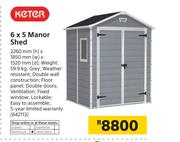 Keter 6 x 5 Manor Shed 2260mm (h) x 1850mm (w) x 1520mm (d)