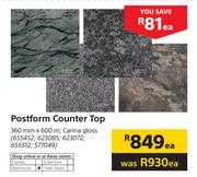 Postform Counter Top Carina Gloss 360mm x 600m-Each