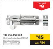 100mm Padbolt Electro Galvanised Steel