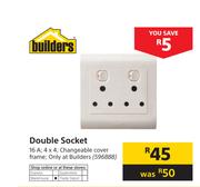 Builders Double Socket 16A 4x4 Changeable Cover Frame