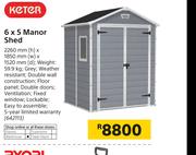 Keter 6 x 5 Manor Shed 2260mm (h) x 1850mm (w) x 1520mm (d)