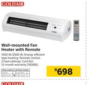 Goldair Wall-Mounted Fan Heater With Remote