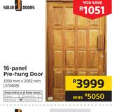 Solid Doors 16 Panel Pre Hung Door 1200mm x 2032mm