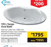 Sphinx 170Ltr Tango Oval Bath 450mm x 950mm x 1800mm