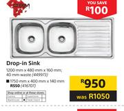 Cam Drop-In Sink 1200mm x 480mm x 160 mm 40 mm Waste