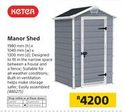 Keter Manor Shed-1980mm(h) x 1040mm(w) x 1300mm(d)
