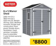 Keter 6 x 5 Manor Shed 2260mm(h) x 1850mm(w) x 1520mm(d)