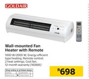 Goldair 1000W/2000W Wall Mounted Fan Heater With Remote